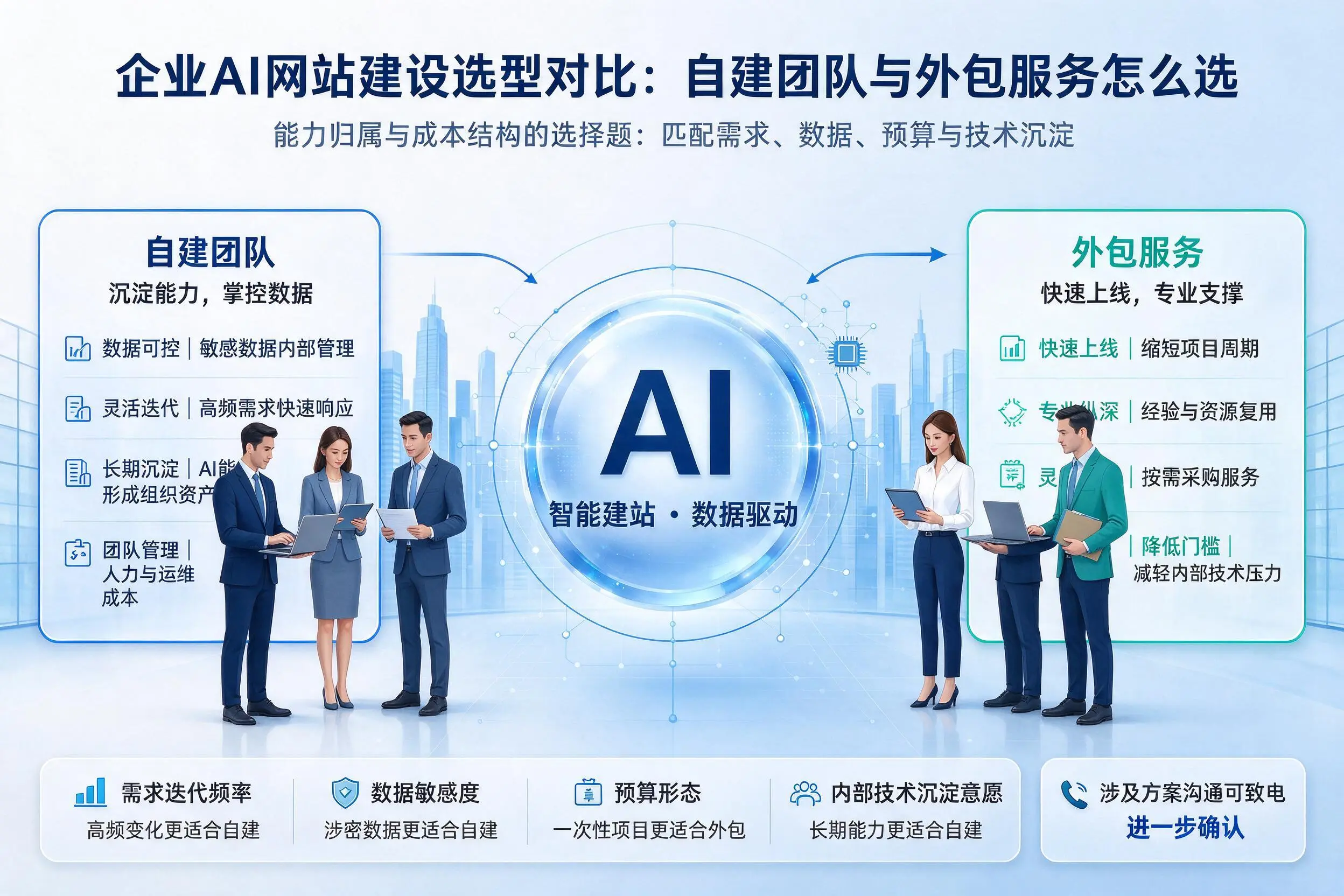 许昌企业AI网站建设选型对比：自建团队与外包服务怎么选